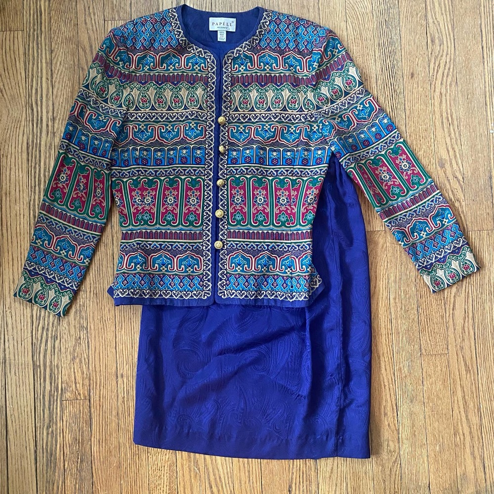 Rare Vintage Adrianna Papéll Silk Jacket & Skirt Suit
